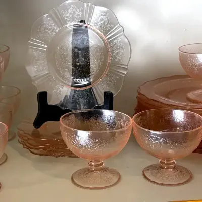 Vintage Pink Depression Glass Sherbets & Plates