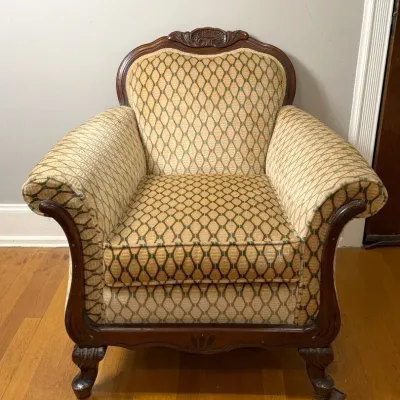 Traditional Carved Wood Upholstered Armchair
