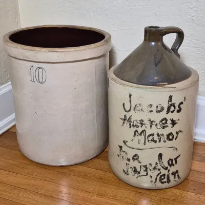 10 Gallon Stoneware Crock & 5 Gallon Jug