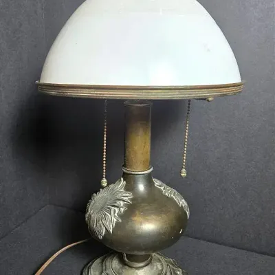Antique Parlor Lamp With Milk Glass Shade