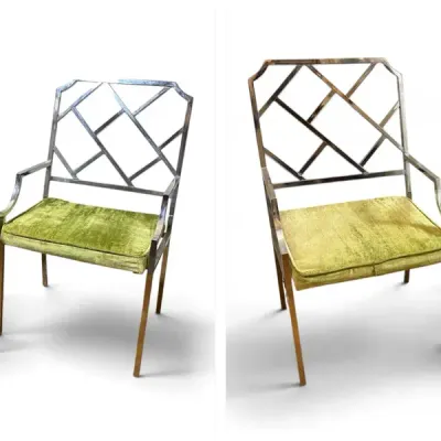 Design Institute Of America Milo Baughman-Attributed Chrome Chairs With Green Upholstered Seats