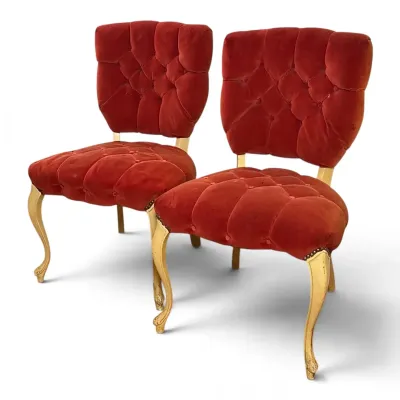 French Provincial Style Red Tufted Chairs 