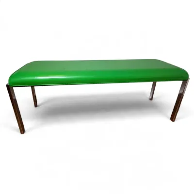 Vintage 1970s Green Vinyl & Chrome Bench 48x16x18”
