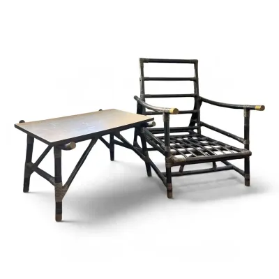Midcentury Rattan Lounge Chair & Coffee Table