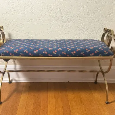 Gold Painted Wrought Iron Bench 
