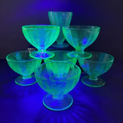 Green Uranium Depression Glass Ice Cream Dishes & Parfait