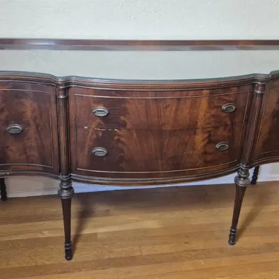 Vintage Hellam Furniture Mahogany Buffet With Glass Top