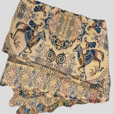 Arabian Motif Woven Tapestry Coverlet with Horsemen - 72x86"