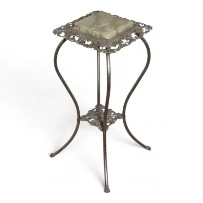 Vintage Ornate Onyx Top Plant Stand 
