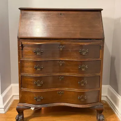 Vintage Wasmuth Goodrich Mahogany Serpentine Slant Top Secretary Desk