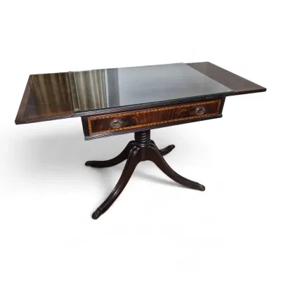 Federal Style Drop Leaf Side Table With Glass Topper