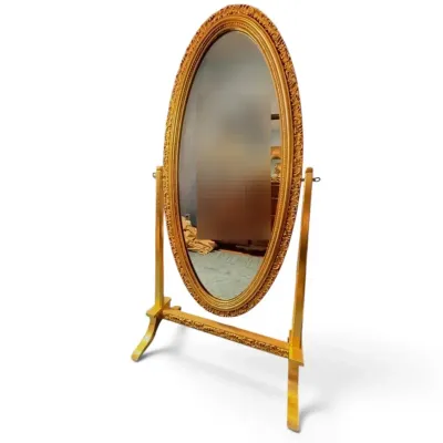 Ornate Gilt Oval Cheval Floor Mirror