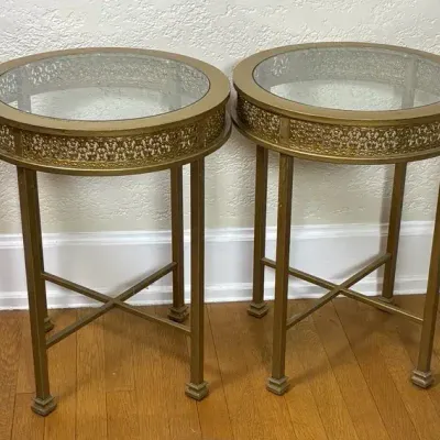 Vintage Round Brass & Glass Accent Tables