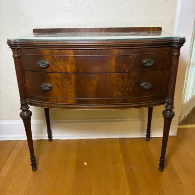 Vintage Hellam Furniture Mahogany Sideboard With Glass Topper - 37x16x35”