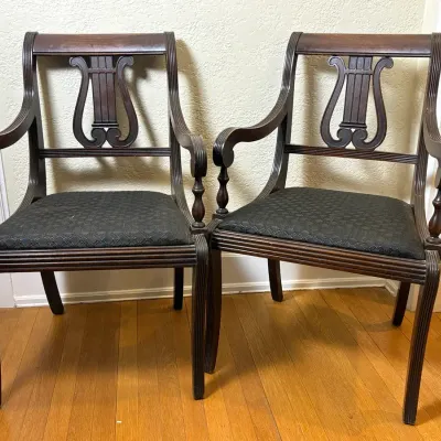 Vintage Mahogany Lyre Back Captain Chairs