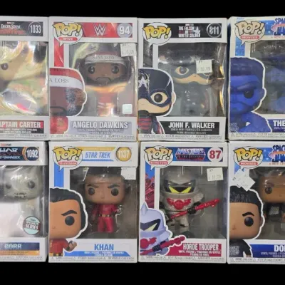 Sale Photo Thumbnail #116: Collection of 12 Funko Pop! vinyl figures in original window boxes, featuring characters from Marvel, Star Trek, Space Jam, and Disney.