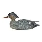 Sale Photo Thumbnail #16: Hand-carved and painted wooden merganser duck decoy featuring realistic painted feather details and a thin beak.