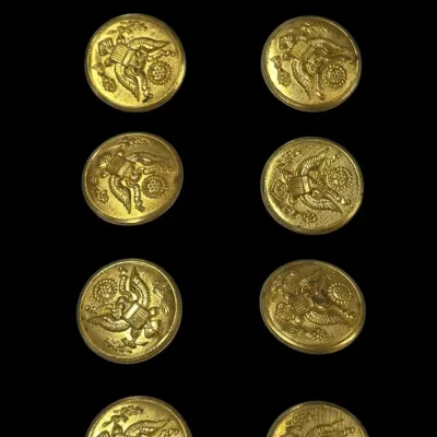 Sale Photo Thumbnail #38: Set of ten vintage brass U.S. Army military uniform buttons featuring the Great Seal eagle motif.