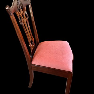 Sale Photo Thumbnail #53: Set of 8 Maitland Smith mahogany Chippendale style dining chairs. High quality craftsmanship with fine carved detail. Knuckle arms with pierced shell covered backs. 
Condition:: Excellent, like new, original finish
Dimensions: 26”W x 22.5”D x 40”H
A