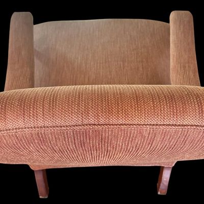 Sale Photo Thumbnail #159: Serena Lily Eaton chair upholstered in a warm earthly hue. 
Durable maple construction reinforced with double dowels and corner blocks.
• Sinuous spring suspension creates even comfort and support.
• Solid wood legs are finished with water-based stain