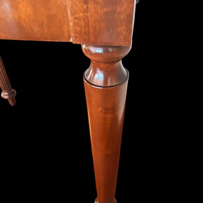 Sale Photo Thumbnail #97: Elegant and high quality Kindel Furniture sideboard executed in the Federal Style with refined neoclassical elements. It features a bow front design, characteristic of the period with flame mahogany veneers, and contrasting stringing inlay. The piece is s