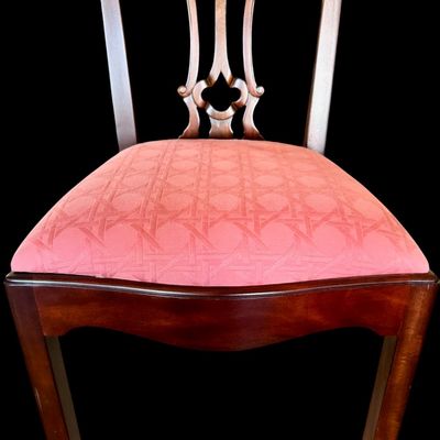 Sale Photo Thumbnail #49: Set of 8 Maitland Smith mahogany Chippendale style dining chairs. High quality craftsmanship with fine carved detail. Knuckle arms with pierced shell covered backs. 
Condition:: Excellent, like new, original finish
Dimensions: 26”W x 22.5”D x 40”H
A
