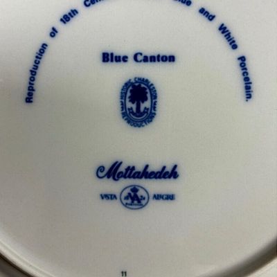 Sale Photo Thumbnail #214: A porcelain dinnerware set serving for 6 in the Blue Canton pattern by Mottahedeh. The elegantly simple design and enduring quality of Canton ware made as an iconic example of serve-ware that has withstood the test of time. For those looking to expand the