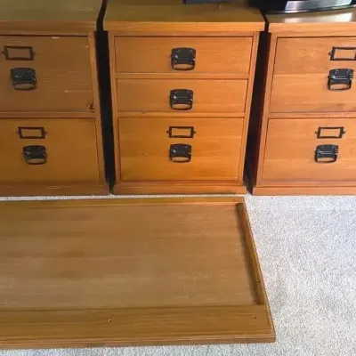 Sale Photo Thumbnail #51: 3 Wood File Cabinets, Plus Desk Top
