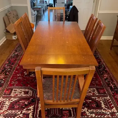 Sale Photo Thumbnail #55: Mission-Style Oak Expandable Dining Table W/6chairs (4 Side, 2 Arm)