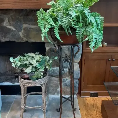 Sale Photo Thumbnail #47: Metal & Bent Twig Plant Stands, 2 Artificial Plants