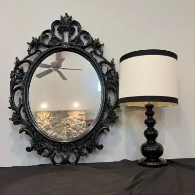 Sale Photo Thumbnail #60: Oval Mirror W/ornate Frame & Ceramic Base Lamp