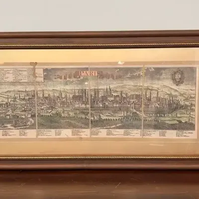 Sale Photo Thumbnail #13: Vintage Style Hand-colored, Linen-mounted Panel Print Of Paris