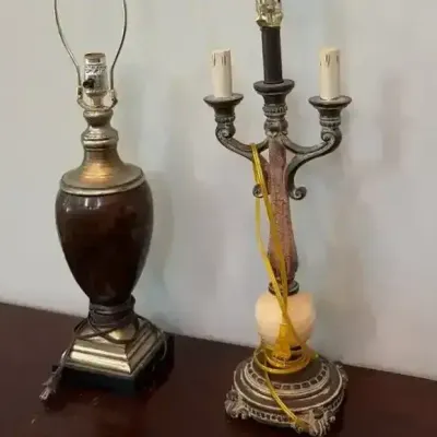 Sale Photo Thumbnail #23: 2 Vintage Lamps: Brown Urn & Neo-classical Candelabra W/ Onyx