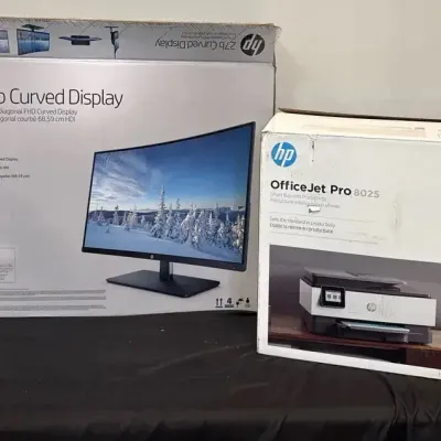 Sale Photo Thumbnail #61: HP 27b Curved Monitor & HP Office Jet Pro 8025 Printer