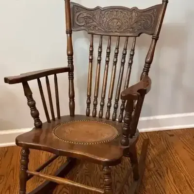 Sale Photo Thumbnail #19: Antique Oak Press Back Rocking Chair