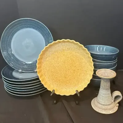 Sale Photo Thumbnail #48: Blue "Kingsland Stoneware" Dinner Set W/ Pie Dish & Pottery
