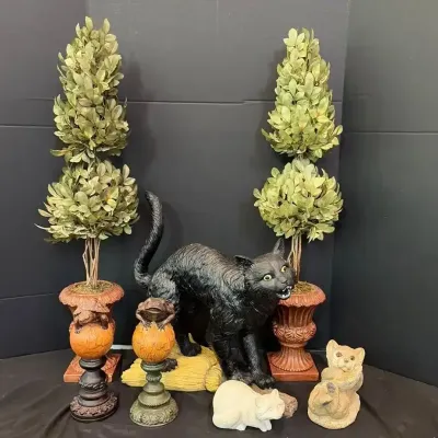 Sale Photo Thumbnail #39: Indoor/Outdoor: Composite & Cement Decor, 2 Topiary, Turtle And Frog, Black Cat, Raccoon, Lion Cub
