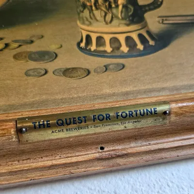 Sale Photo Thumbnail #28: Vintage 1945 framed cardboard advertising "The Quest for Fortune" for Acme Breweries.
