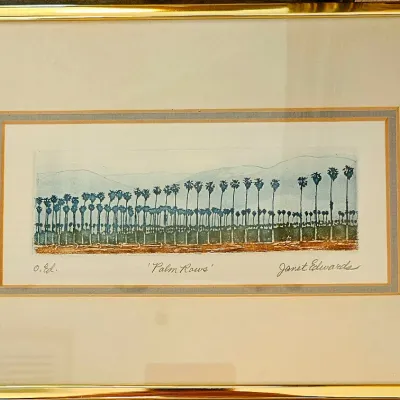 Sale Photo Thumbnail #19: "Palm Rows" by Southern California artist Janet Edwards.
