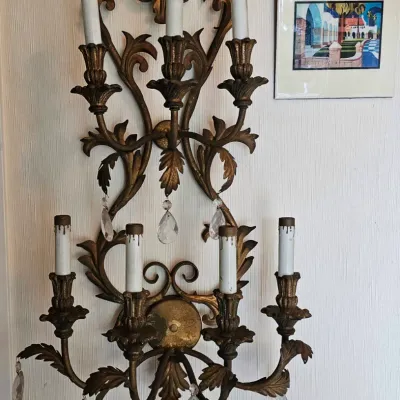 Sale Photo Thumbnail #30: Mid-Century Hollywood Regency metal & tole wall scounce.