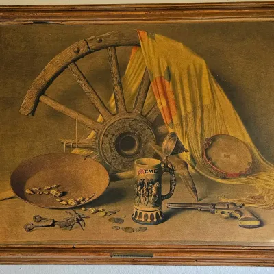 Sale Photo Thumbnail #27: Vintage 1945 framed cardboard advertising "The Quest for Fortune" for Acme Breweries.