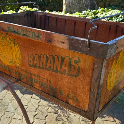 Sale Photo Thumbnail #24: Vintage rare 1930's wooden & metal banana crate.