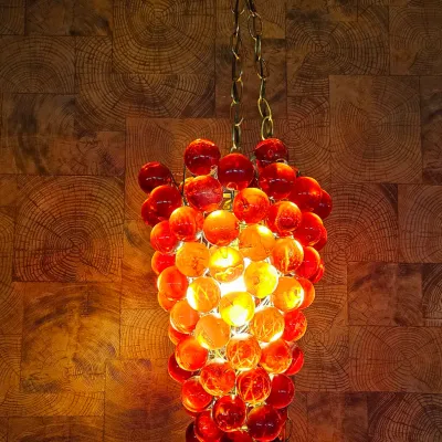 Sale Photo Thumbnail #7: Vintage Mid-Century Lucite grape cluster hanging swag lamp.