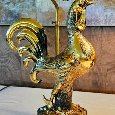 Sale Photo Thumbnail #3: RARE, pair of SASCHA BRASTOFF MCM rooster table lamps. (Perfect Condition)