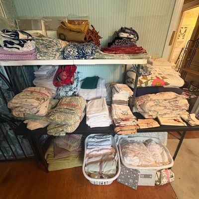 Sale Photo Thumbnail #48: Linens including 2 handmade quilts.