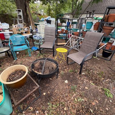 Sale Photo Thumbnail #121: Fire pit + outdoor chairs.