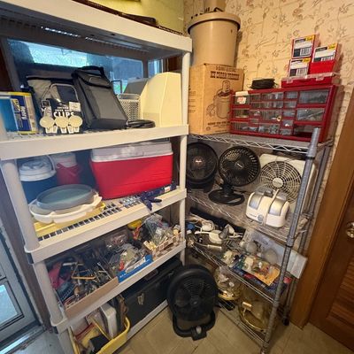 Sale Photo Thumbnail #128: Coolers and ice cream maker. Tools + fans.