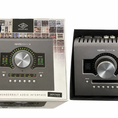 Universal Audio Apollo Twin X Heritage Edition Thunderbolt audio interface, shown with its original retail packaging in clean condition.