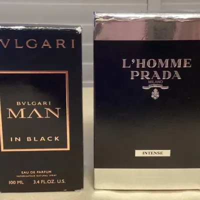 CCM089 Men’s BVLGARI Man In Black & L’Homme Prada Intense Eau De Parfum Sprays New