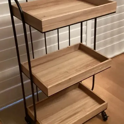 CCM024 Wooden Metal Frame Three Tiered Cart On Wheels